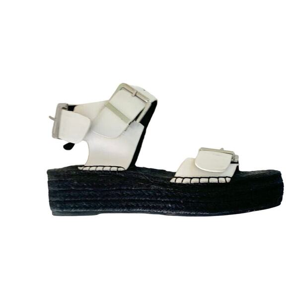 White Leather Buckled Black Espadrille Platform Sandal Sol Sana Size 6 - Picture 1 of 5